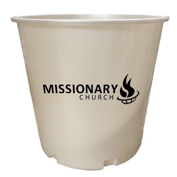 Pearl White Printed Offering Bucket With Logo