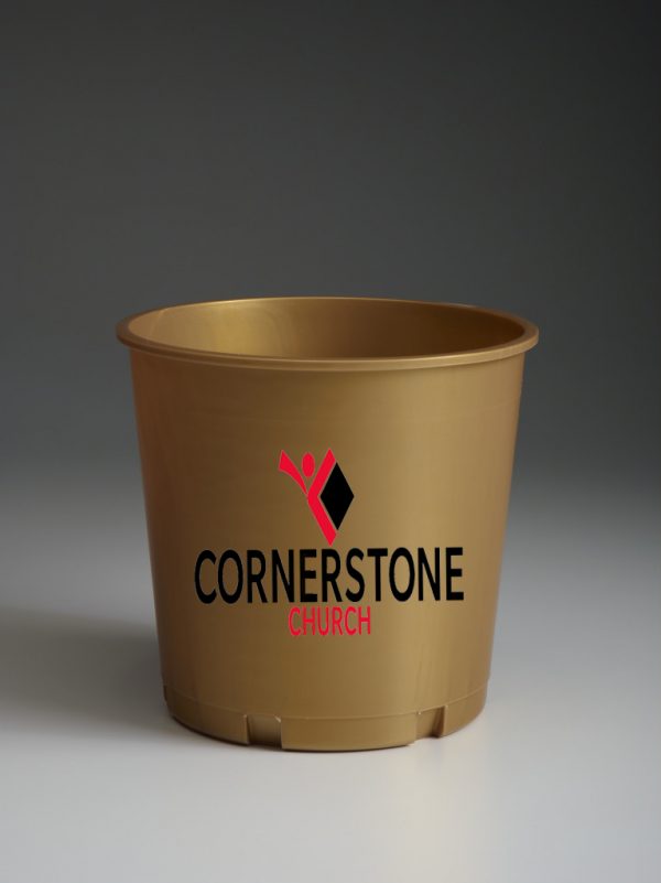 Gold Offering Bucket with Ministry Logo