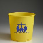 Yellow Offering Bucket With Church Logo